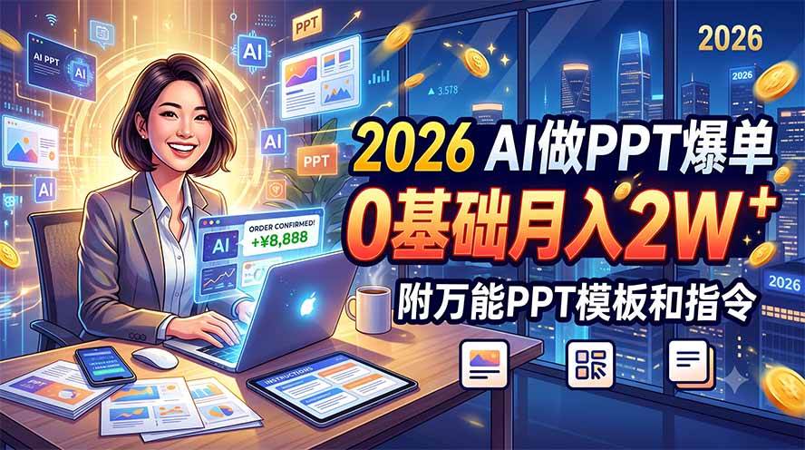 （19284期）2026 AI做PPT爆单，0基础月入2W，附万能PPT模板和指令-点子口袋网