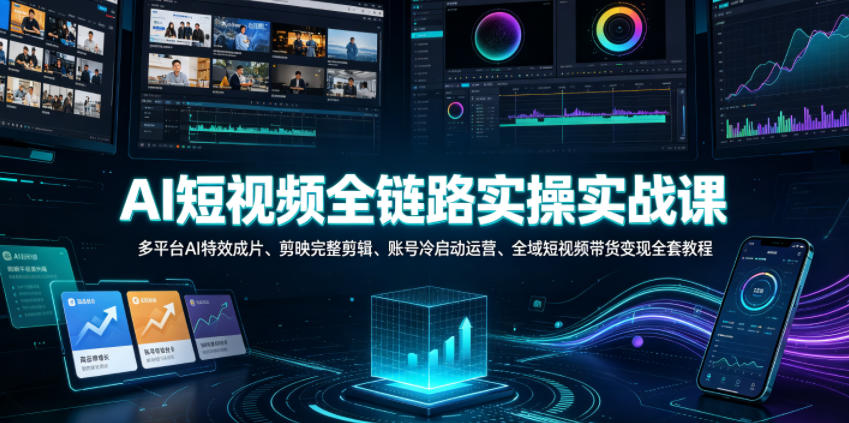 AI短视频全链路实操实战课｜多平台AI特效成片、剪映完整剪辑、账号冷启动运营、全域短视频带货变现全套教程-点子口袋网