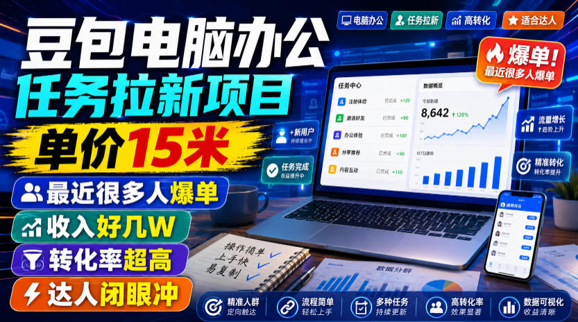 豆包电脑办公任务拉新项目，单价15米，最近很多人爆单，收入好几W，转化率超高，达人闭眼冲！-点子口袋网