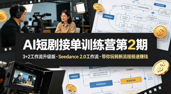 AI短剧接单训练营第2期，3+2工作流升级版，Seedance 2.0工作流，带你玩转新流程极速賺钱-点子口袋网