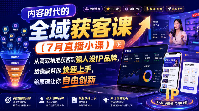 内容时代的全域获客课（7月直播小课），从高效精准获客到强人设IP品牌，给模版帮你快速上手，给原理让你自由创新-点子口袋网