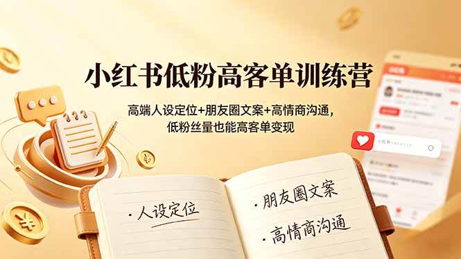 （19105期）小红书低粉高客单训练营：高端人设定位+朋友圈文案+高情商沟通，低粉丝量也能高客单变现-点子口袋网