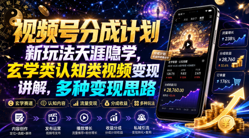 视频号分成计划新玩法天涯隐学，玄学类认知类视频变现讲解，多种变现思路-点子口袋网