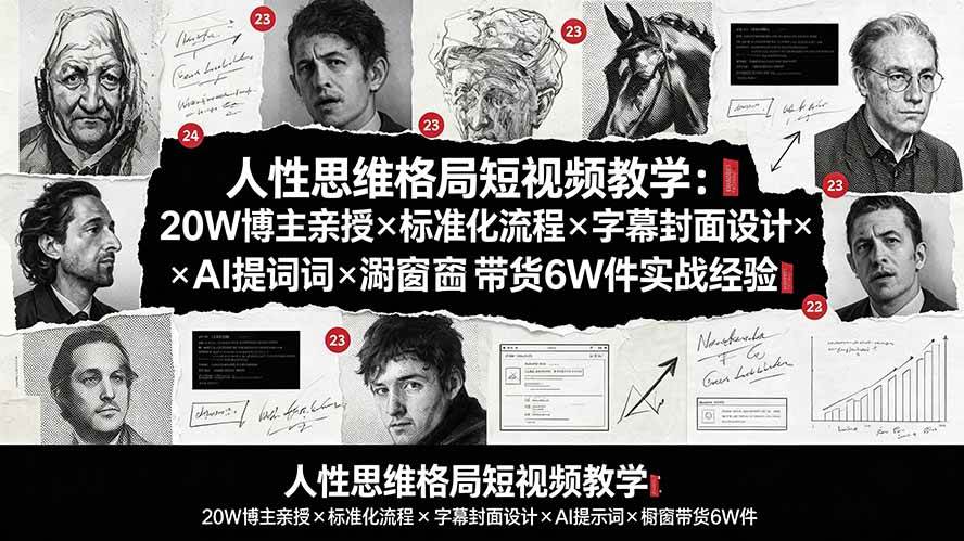 （19538期）人性思维格局短视频教学：20W博主亲授×标准化流程×字幕封面设计×AI提示词×橱窗带货6W件实战经验-点子口袋网