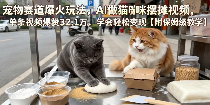 宠物赛道爆火玩法，AI做猫咪摆摊视频，单条视频爆赞32.1万，学会轻松变现【附保姆级教学】-点子口袋网