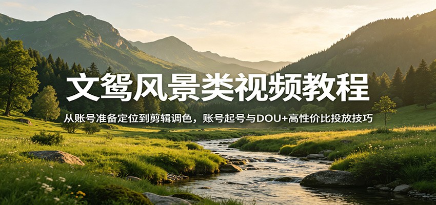 文鸳风景类视频教程：从账号准备定位到剪辑调色，账号起号与DOU+高性价比投放技巧-点子口袋网