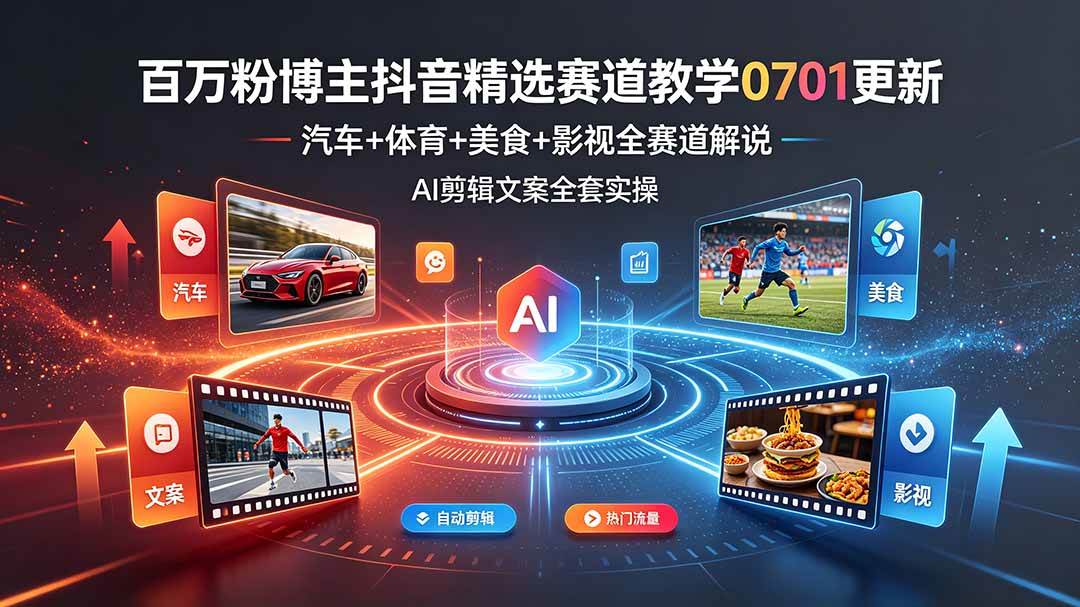 （19144期）百万粉博主抖音精选赛道教学-0701更新，汽车+体育+美食+影视全赛道解说，AI剪辑文案全套实操-点子口袋网