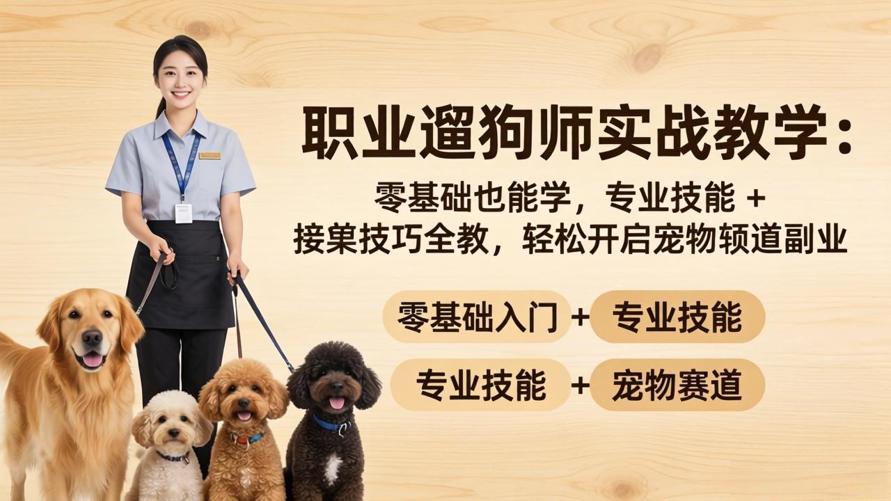 职业遛狗师实战教学：零基础也能学，专业技能 + 接单技巧全教，轻松开启宠物赛道副业-点子口袋网