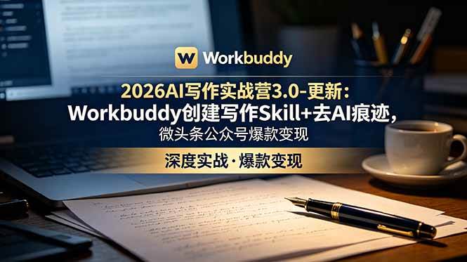 （18995期）2026AI写作实战营3.0-更新：Workbuddy创建写作Skill+去AI痕迹，微头条公众号爆款变现-点子口袋网
