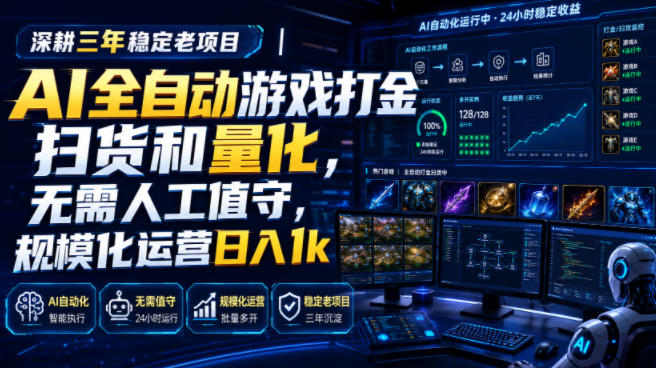 全自动游戏打金和皮肤扫货，规模化运营日入10张，深耕三年稳定老项目！-点子口袋网