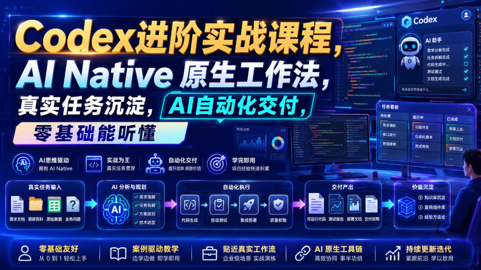 Codex进阶实战课｜AI Native原生工作法，22节真实任务落地，从配置到AI自动化交付全链路教程-点子口袋网