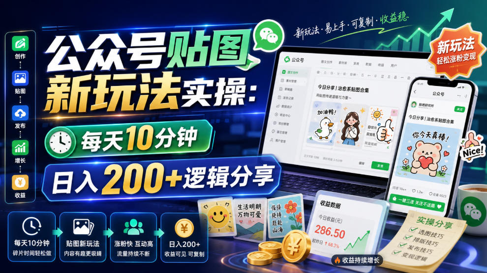 公众号贴图新玩法实操，每天10分钟，日入200+逻辑分享-点子口袋网