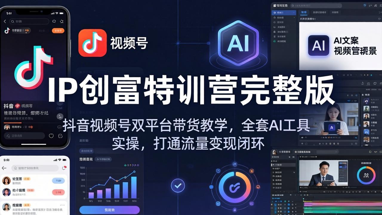 IP创富特训营完整版：抖音视频号双平台带货教学，全套AI工具实操，打通流量变现闭环-点子口袋网