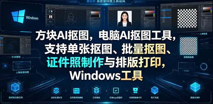 方块AI抠图，电脑AI抠图工具，支持单张抠图、批量抠图、证件照制作与排版打印，Windows工具-点子口袋网