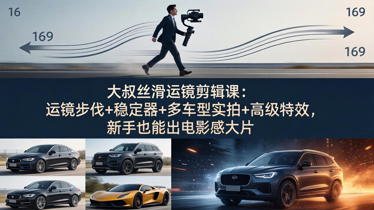 大叔丝滑运镜剪辑课：运镜步伐+稳定器+多车型实拍+高级特效，新手也能出电影感大片-点子口袋网