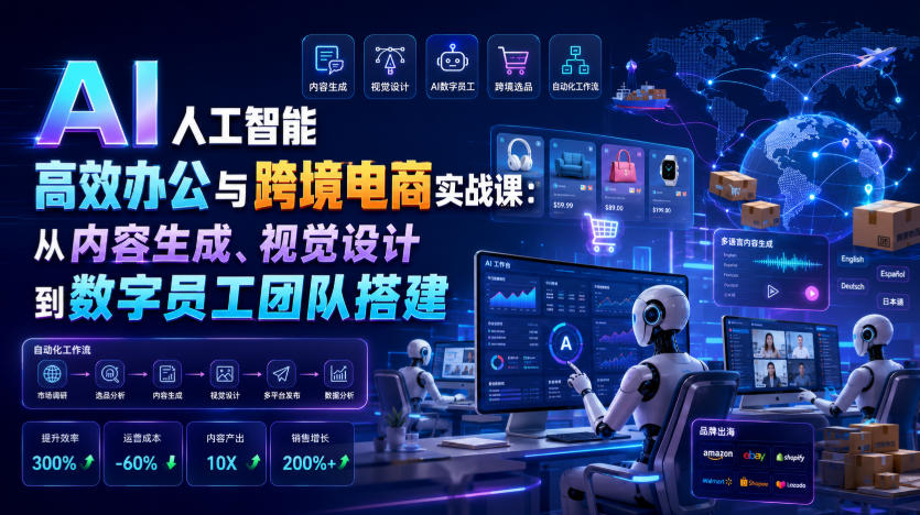 AI人工智能高效办公与跨境电商实战课：从内容生成、视觉设计到数字员工团队搭建-点子口袋网