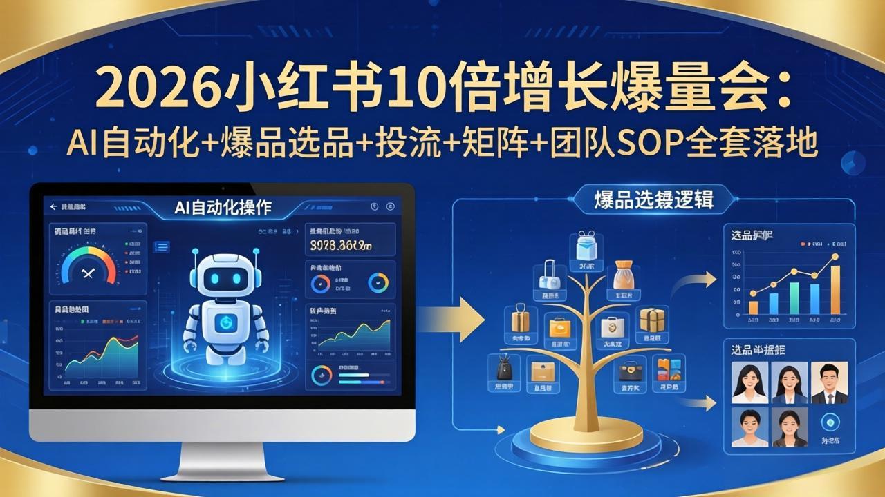 2026小红书10倍增长爆量会：AI自动化+爆品选品+投流+矩阵+团队SOP全套落地-点子口袋网