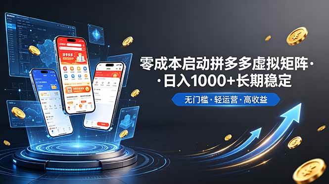 （19098期）不用投资大额本钱零成本启动，做拼多多虚拟矩阵，长期稳定！轻松维持日入 1000-点子口袋网