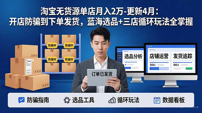 淘宝无货源5.0单店月入2万-更新4月：开店防骗到下单发货，蓝海选品+三店循环玩法全掌握-点子口袋网
