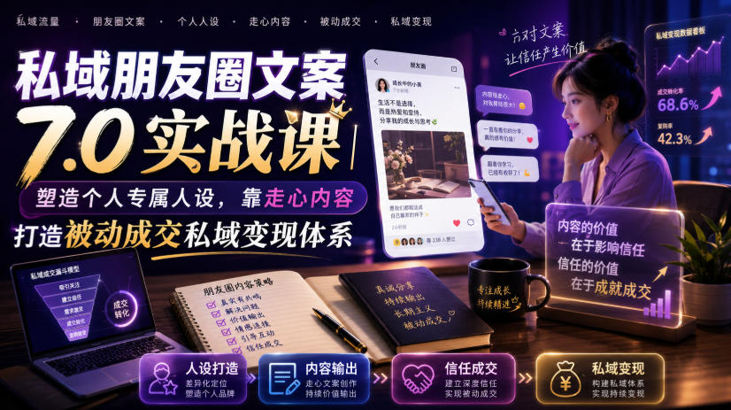 私域朋友圈文案7.0实战课｜塑造个人专属人设，靠走心内容打造被动成交私域变现体系-点子口袋网