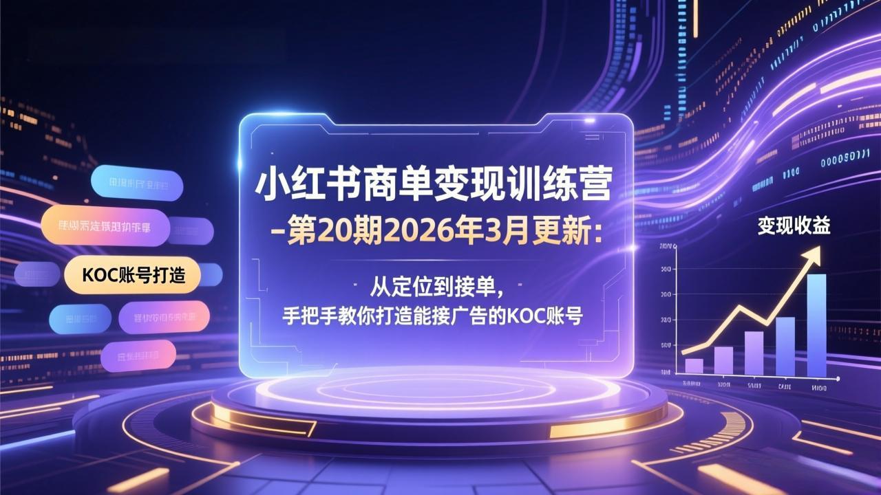 小红书商单变现训练营-第20期26年3月更新：从定位到接单，手把手教你打造能接广告的KOC账号-点子口袋网