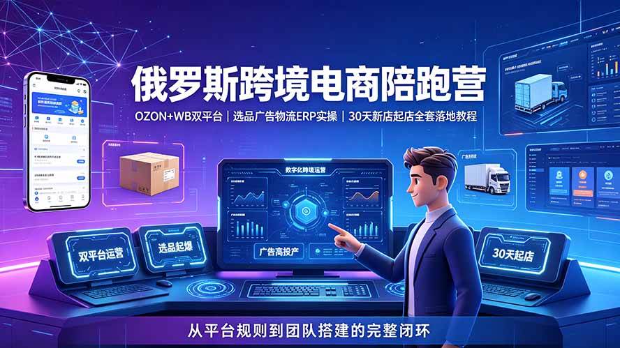 （19371期）2026俄罗斯跨境电商陪跑营：OZON+WB双平台｜选品广告物流ERP实操｜30天新店起店全套落地教程-点子口袋网