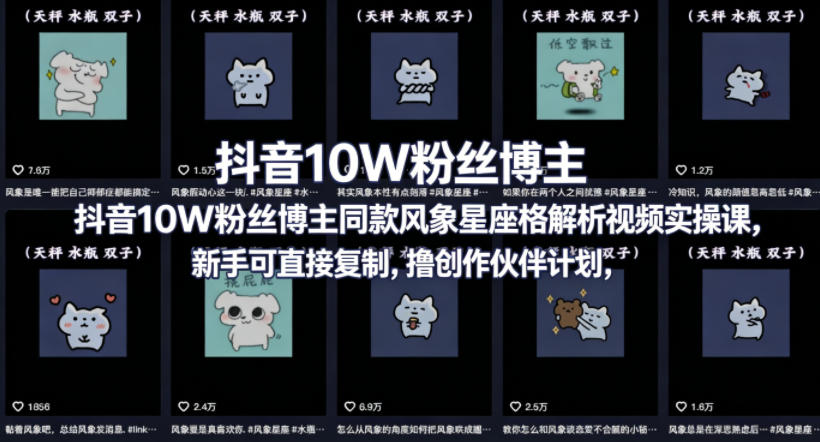 抖音10W粉丝博主同款星座性格解析视频实操课，新手可直接复制，撸创作伙伴计划，分成计划等-点子口袋网