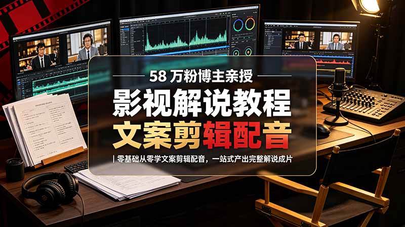 （19160期）58 万粉博主荧幕春秋亲授影视解说教程｜零基础从零学文案剪辑配音，一站式产出完整解说成片-点子口袋网