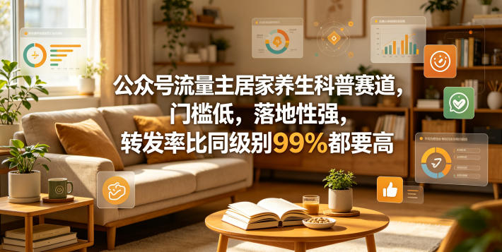 公众号流量主居家养生科普赛道，门槛低，落地性强，转发率比同级别99％都要高-点子口袋网