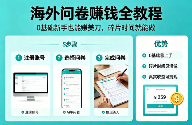 海外问卷賺钱全教程，0基础新手也能賺美刀，碎片时间就能做-点子口袋网