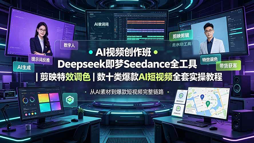 （19454期）AI视频创作班◆Deepseek即梦Seedance全工具｜剪映特效调色｜数十类爆款AI短视频全套实操教程-点子口袋网