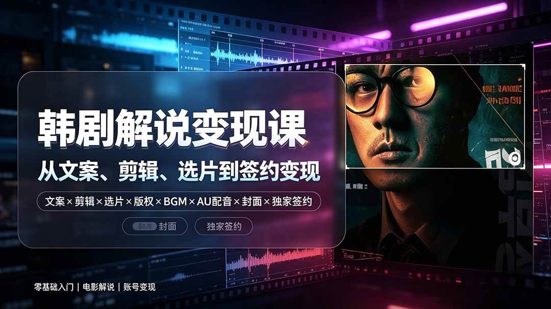 （19438期）抖音270W粉丝博主亲授韩剧解说课：文案×剪辑×选片×版权×BGM×AU配音×封面×独家签约，零基础到变现-点子口袋网