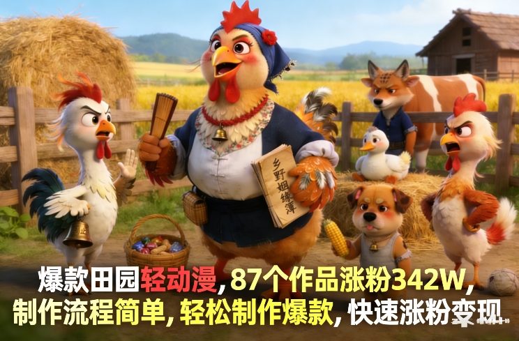 爆款田园轻动漫，87个作品涨粉342W，制作流程简单，轻松制作爆款，快速涨粉变现-点子口袋网