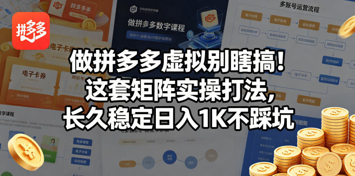 做拼多多虚拟别瞎搞！这套矩阵实操打法，长久稳定日入1K不踩坑【揭秘】-点子口袋网