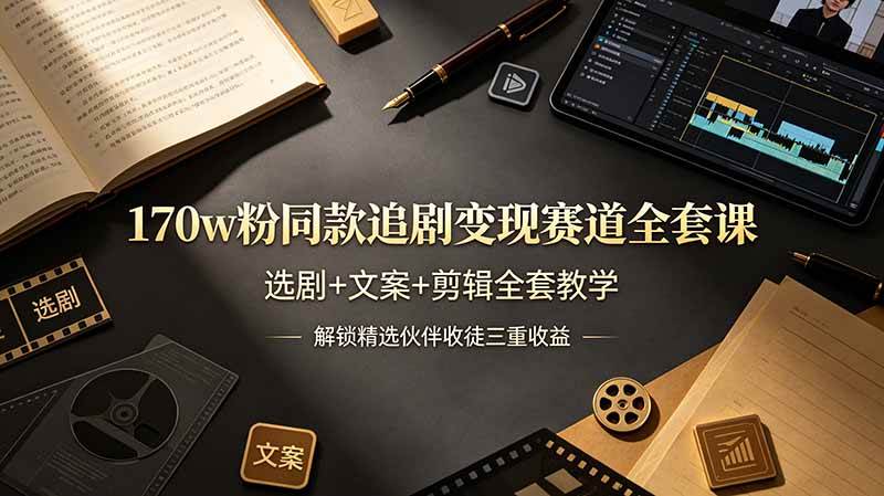 （19168期）170w粉博主同款追剧变现赛道全套课-更新，选剧+文案+剪辑全套教学，解锁精选伙伴收徒三重收益-点子口袋网