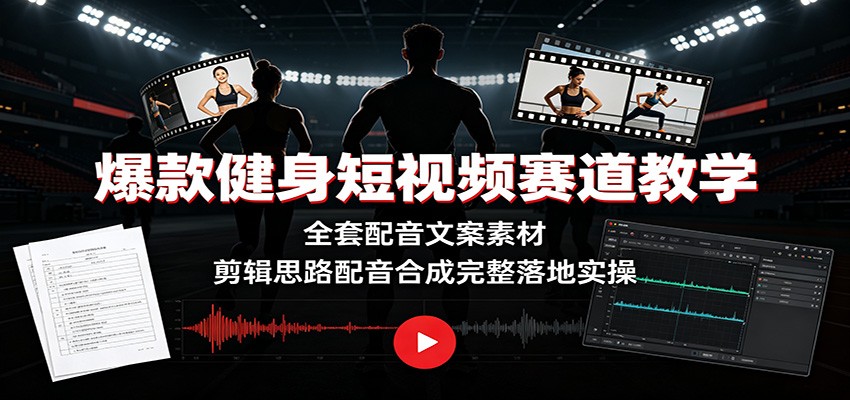爆款健身短视频赛道教学：全套配音文案素材，剪辑思路配音合成完整落地实操-点子口袋网