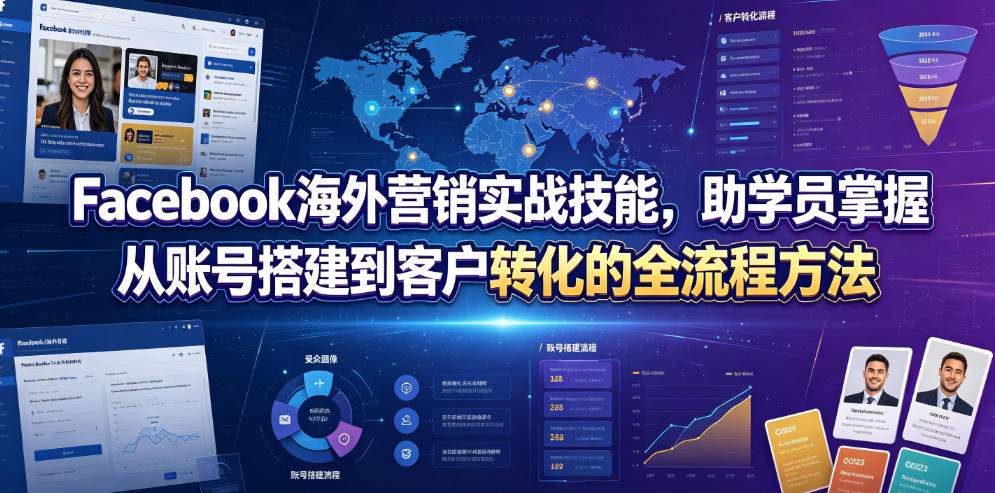 Facebook海外营销实战技能，助学员掌握从账号搭建到客户转化的全流程方法-点子口袋网