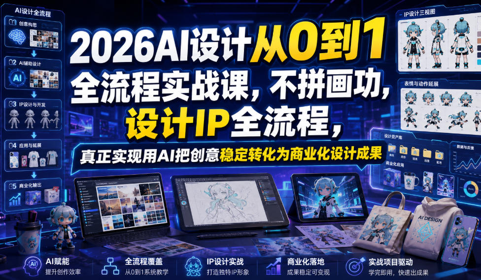 2026AI设计从0到1全流程实战课，不拼画功，设计IP全流程，真正实现用AI把创意稳定转化为商业化设计成果-点子口袋网