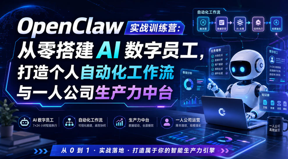 OpenClaw实战训练营：从零搭建AI数字员工，打造个人自动化工作流与一人公司生产力中台-点子口袋网