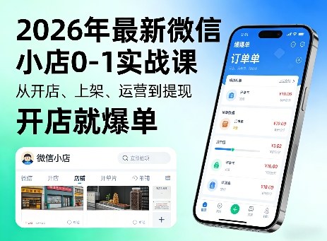 2026年最新微信小店0-1实战课，从开店、上架、运营到提现，开店就爆单-点子口袋网