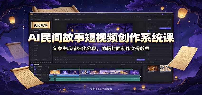 AI民间故事短视频创作系统课：文案生成精细化分段，剪辑封面制作实操教程-点子口袋网