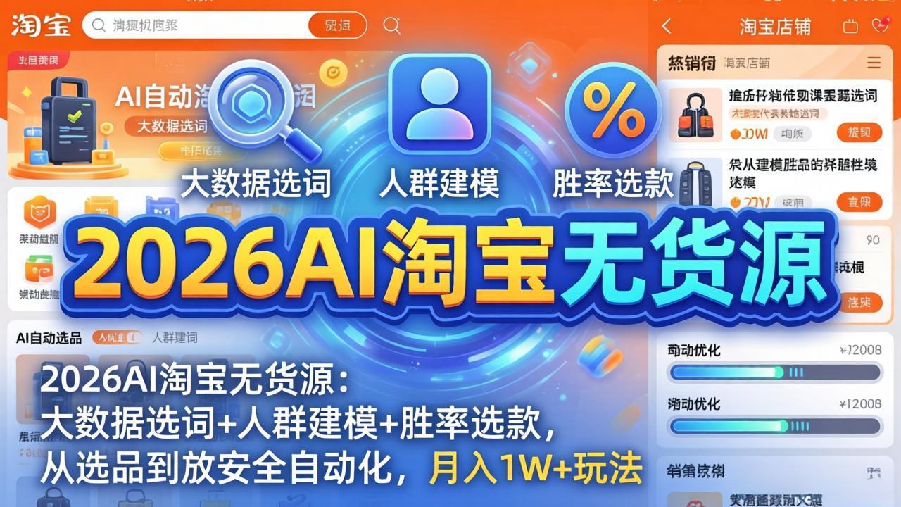 2026AI淘宝无货源-4月更新：大数据选词+人群建模+胜率选款，从选品到放大全自动化，月入1W+玩法-点子口袋网