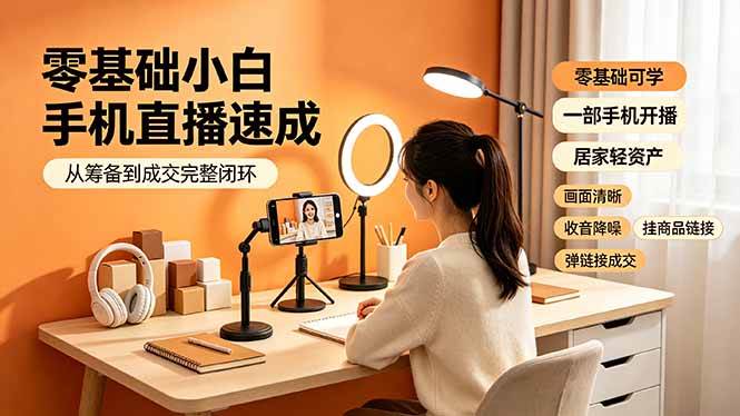 （19231期）零基础小白手机直播速成，从筹备到成交完整闭环，适配苹果安卓系统，解决杂音卡顿留人难问题-点子口袋网