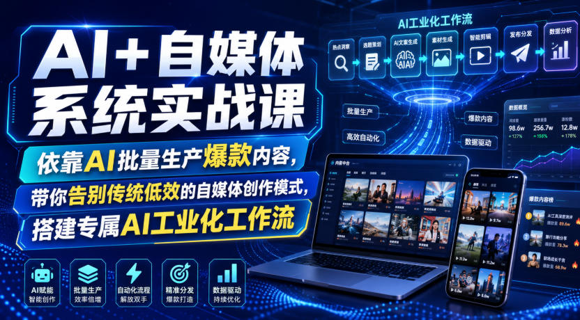 AI+自媒体系统实战课，依靠AI批量生产爆款内容，带你告别传统低效的自媒体创作模式，搭建专属AI工业化工作流-点子口袋网
