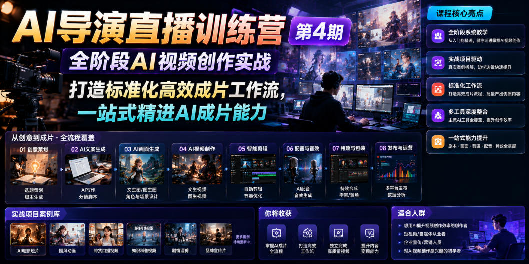 AI导演直播训练营第4期｜全阶段AI视频创作实战，打造标准化高效成片工作流，一站式精进AI成片能力-点子口袋网