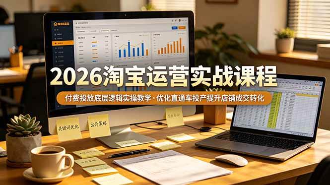（19075期）2026 淘宝运营实战课程，付费投放底层逻辑实操教学，优化直通车投产提升店铺成交转化-点子口袋网