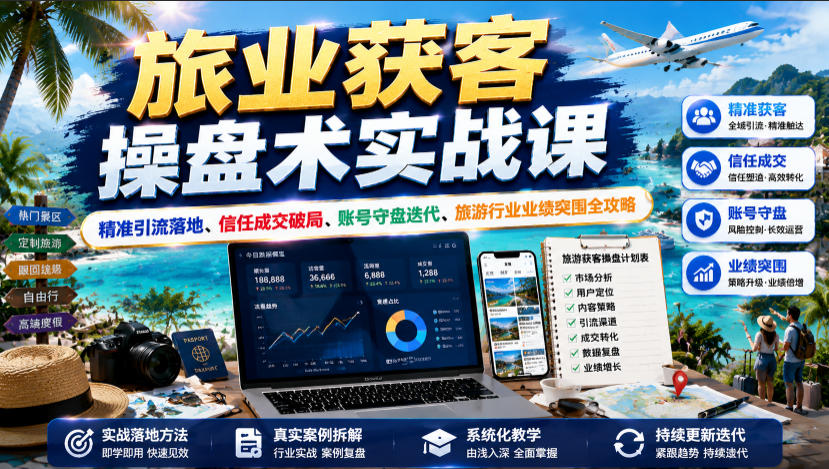 旅业获客操盘术实战课｜精准引流落地、信任成交破局、账号守盘迭代、旅游行业业绩突围全攻略-点子口袋网