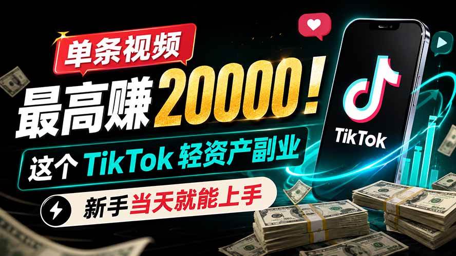 （19457期）单条视频最高赚 20000！这个 TikTok 轻资产副业，新手当天就能上手-点子口袋网