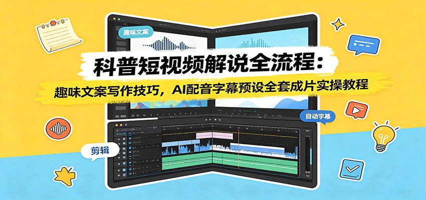 科普短视频解说全流程：趣味文案写作技巧，AI配音字幕预设全套成片实操教程-点子口袋网