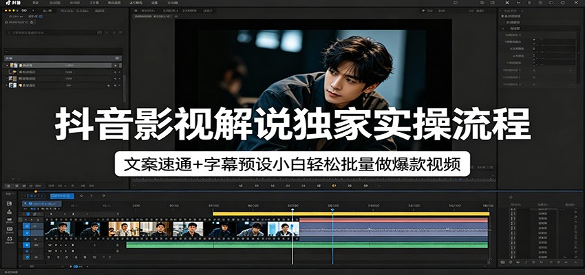 抖音影视解说独家实操流程，文案速通+字幕预设小白轻松批量做爆款视频-点子口袋网